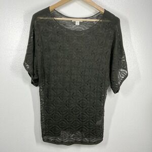 Coldwater Creek Knit Top Olive Green Cover Up Short Sleeve Size Large Flowy Boxy